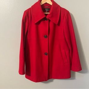 Alfani Deep Red Mid Length Wool Blend Coat With Pleat in Back Size 14